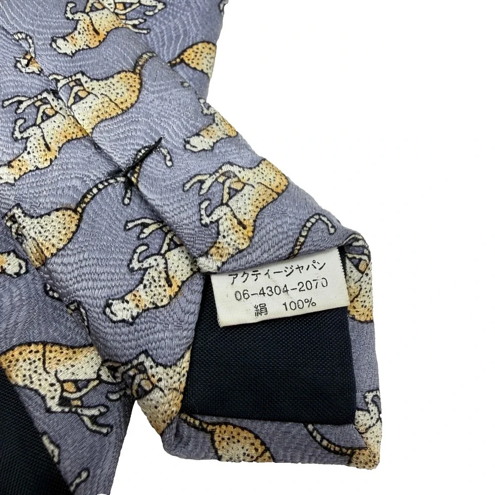 FURLAN ARNY MILANO 100% Silk Cheetah Tie Gray Novelty Animal Print Necktie